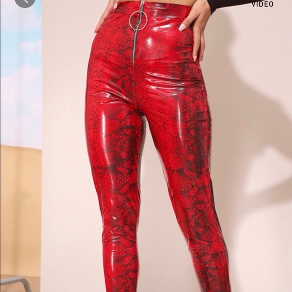 PrettyLittleThing Pants - Red snake vinyl pants (never worn)